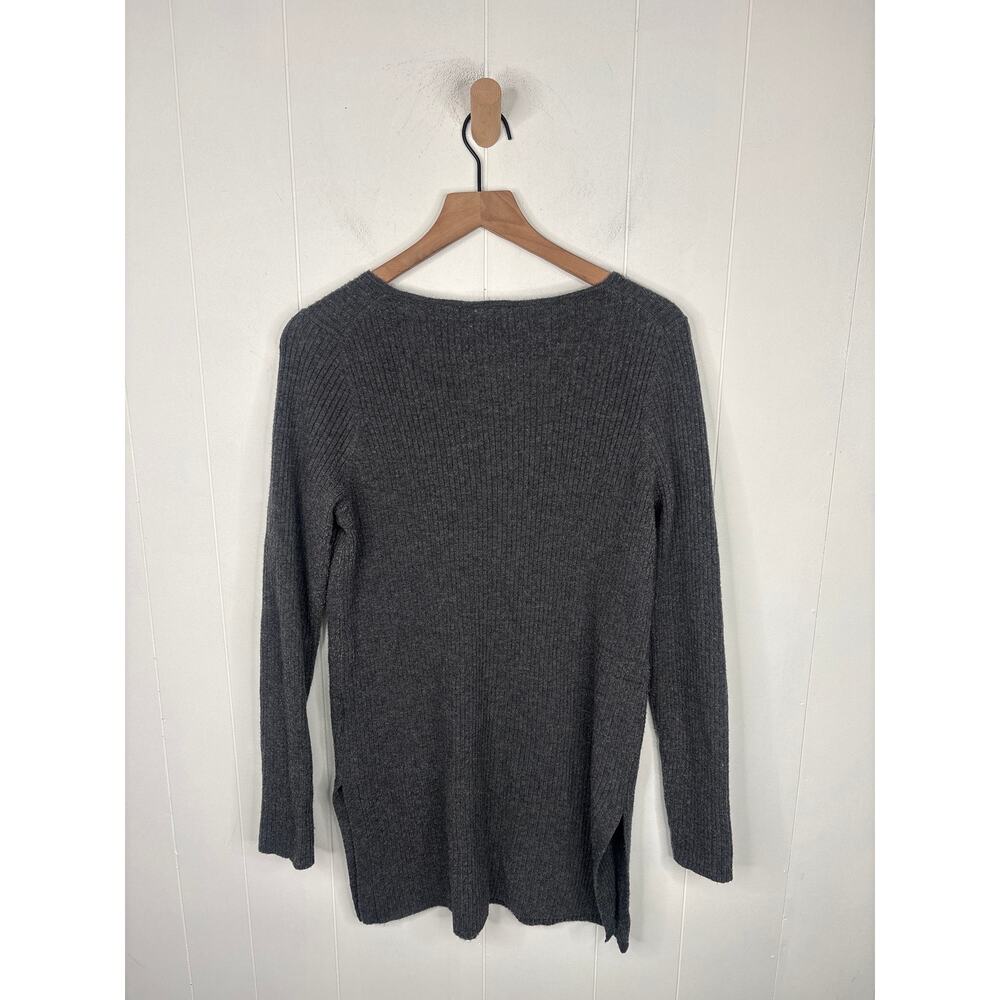 ✨2/$30✨ Anthropologie Ett Twa Amrita Gray Ribbed Notch Neck Tunic Sweater Medium - Picture 7 of 8